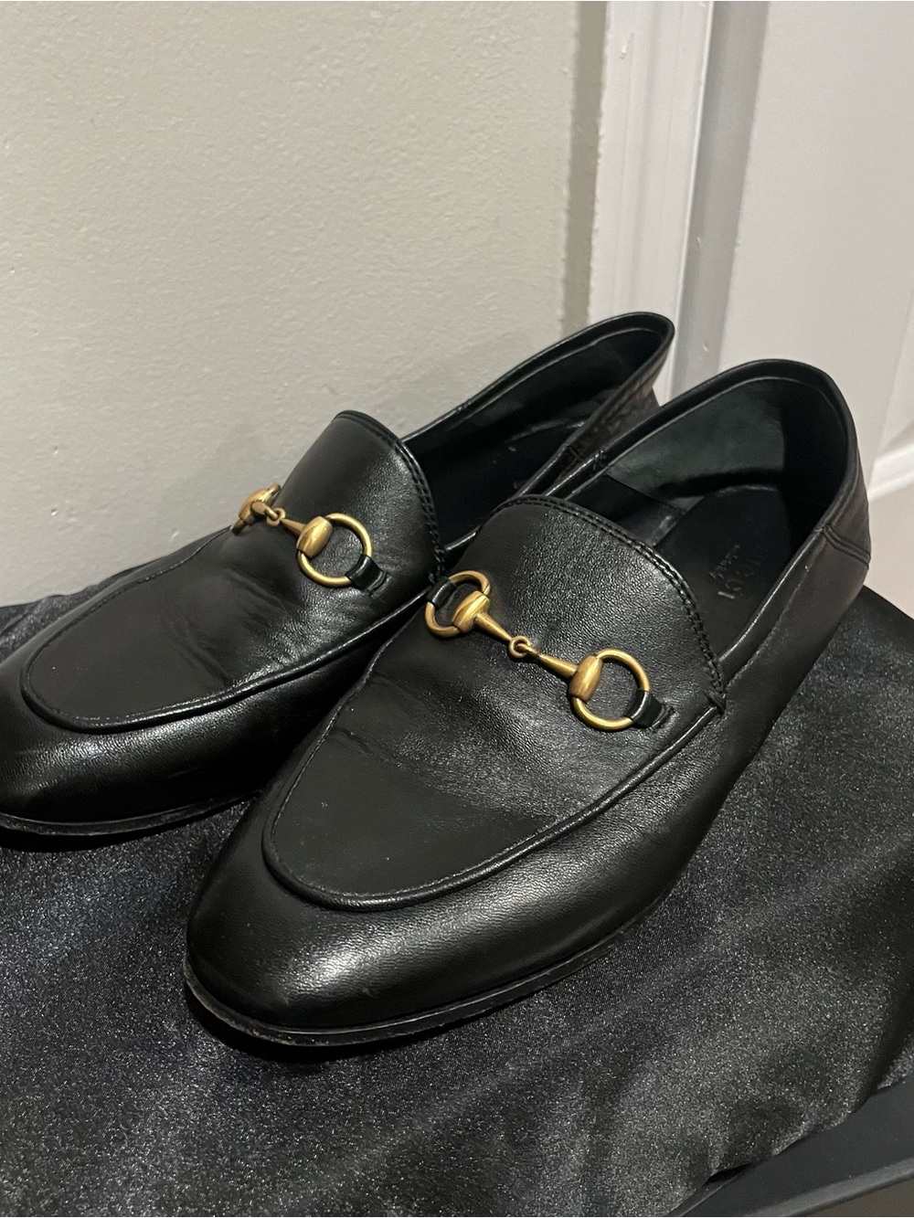 Gucci Princetown Black Leather Loafers with Gold Horsebit